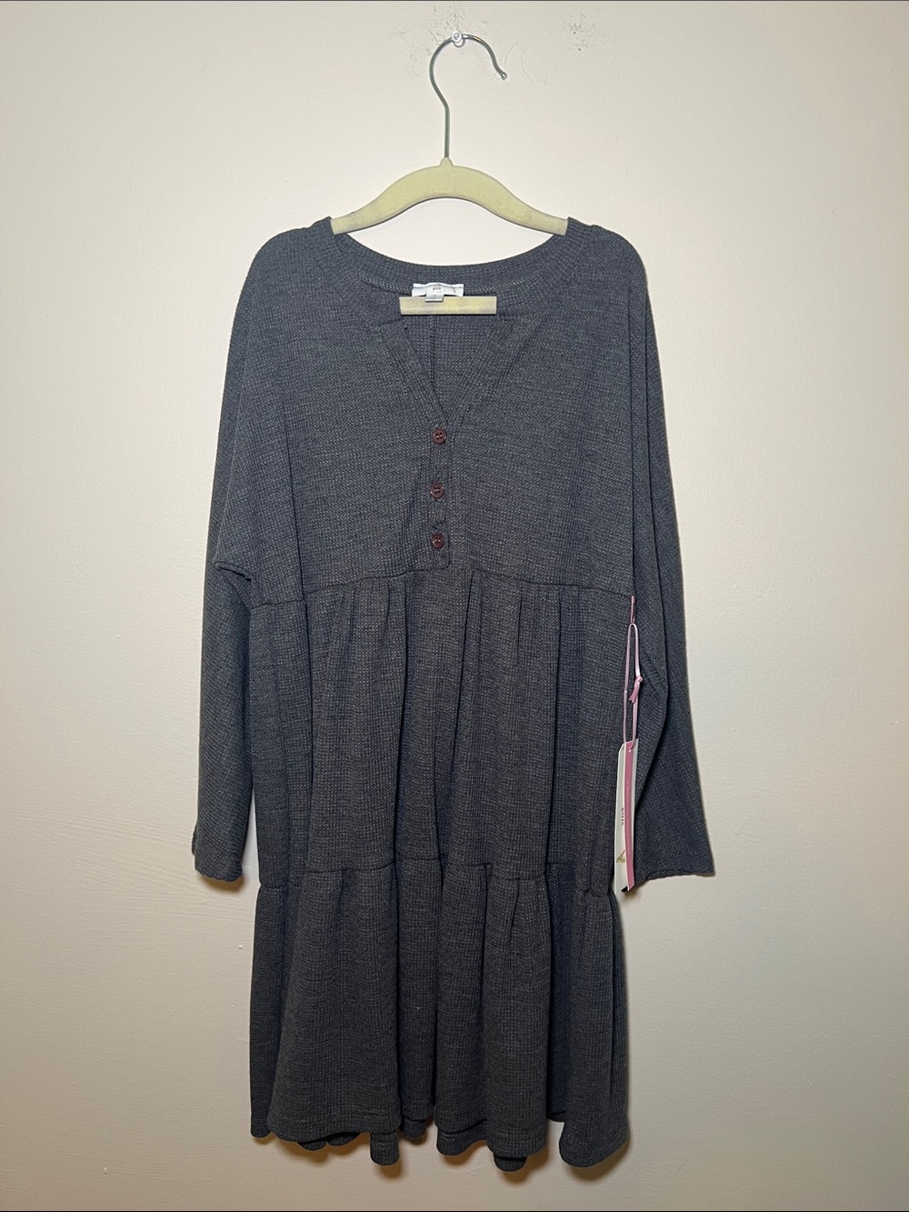 Hayden Girls Gray Button-Front Knit Tiered Dress
